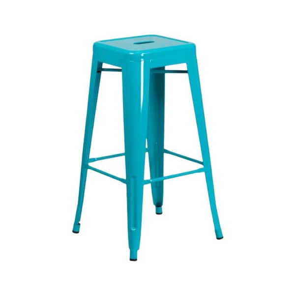 Afoxsos 12 in. W x 12 in. D x 30 in. H Teal Metal Outdoor Bar Stool Commercial Grade Backless Bar Chair