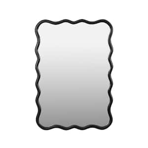 Black 40 in. W x 28 in. H Solid Wood Rectangle Wavy Wall Mirror for Bathroom, Bedroom, Cloakroom