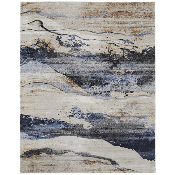 HomeRoots Blue, Gray, Tan 5 ft. x 8 ft. Abstract Area Rug