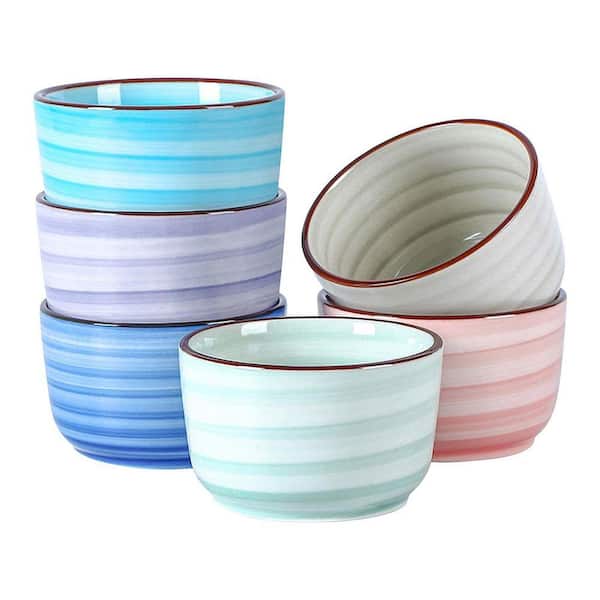 8 oz. Ramekins Round Porcelain Baking Cups Oven Safe with Swirl Design Gradient Color for Dessert (Set of 6)
