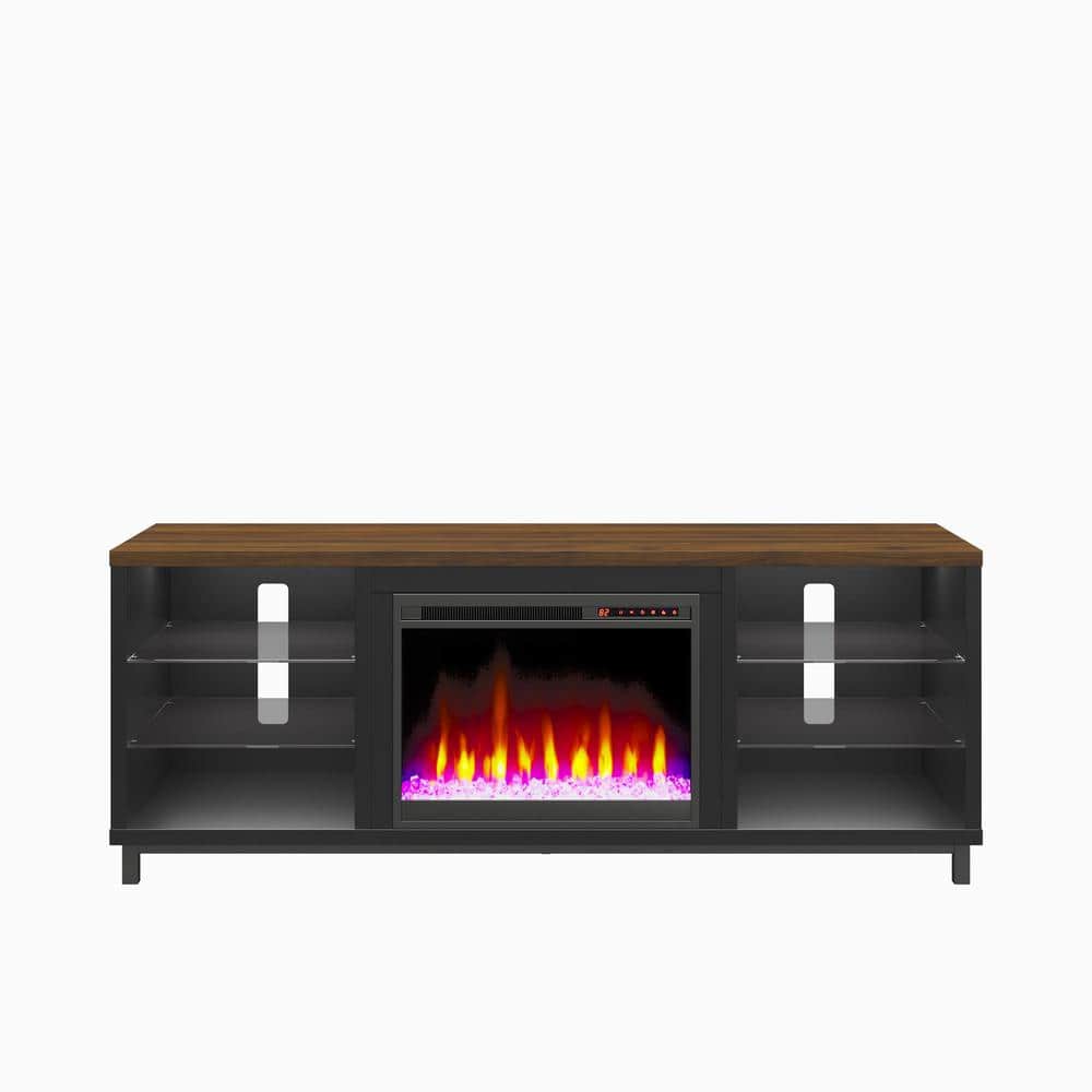 Lumina Deluxe Fireplace TV Stand for TVs up to 70, Black with Walnut Top