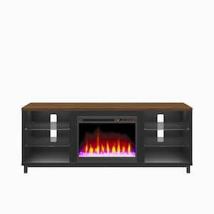 Lumina Deluxe Fireplace TV Stand for TVs up to 70", Black with Walnut Top