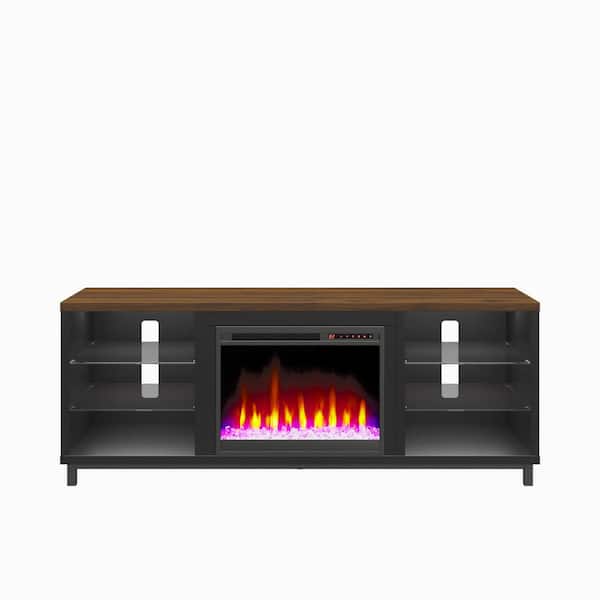 Ameriwood Home Lumina Deluxe Fireplace TV Stand for TVs up to 70", Black with Walnut Top