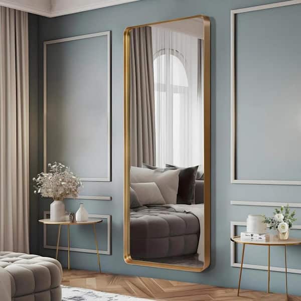 Lirago 28 in. W x 71 in. H Full Length Deep Frame Wall Mirror with Rounded Corners in Gold