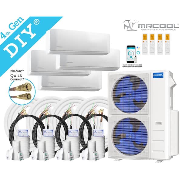 DIY 48,000 BTU 4-Ton 4-Zone 20.5 SEER Ductless Mini-Split AC and Heat Pump with 12K+12K+12K+12K & 16,25,25,35ft Lines