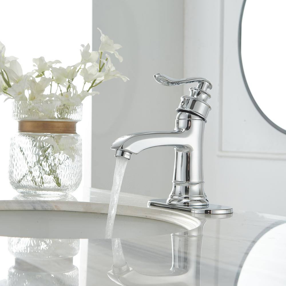 Polished Chrome Single Handle Low-Arc Bathroom Faucet with Drain