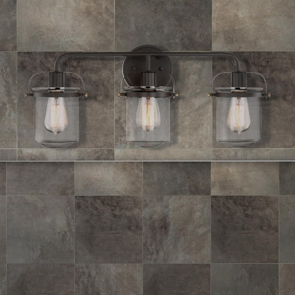 Jaxon 24 in. 3-Light Oil Rubbed Bronze Industrial Vanity Light with Clear Glass Shade