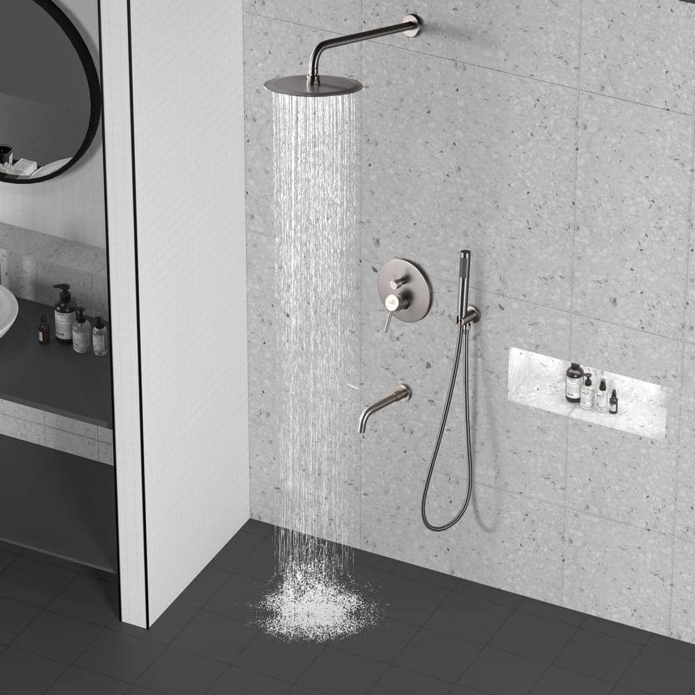 Brushed Nickel 10'' Wall Mount Rain Shower System with Handheld