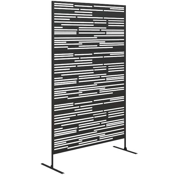 Steel Outdoor Privacy Screen, 78" H x 48" W Decorative Privacy Fence Screen, Freestanding Divider with Stand, Black