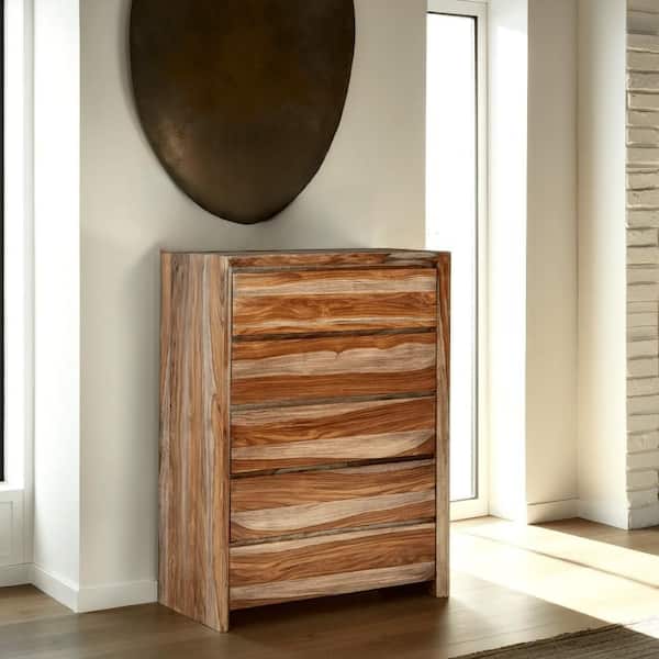 Benjara Donni Brown 5-Drawer 36 in. Wide Tall Chest of Drawers Dresser Without Mirror