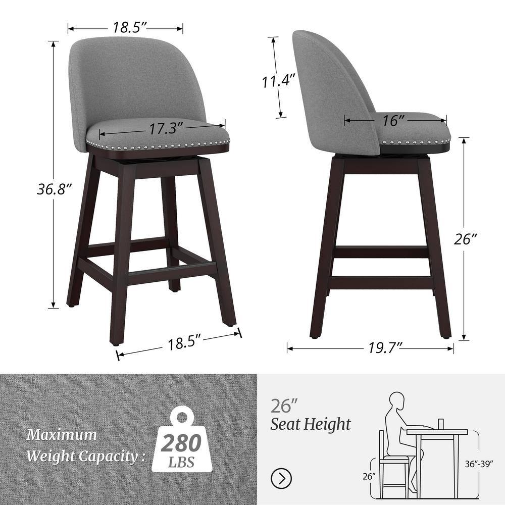 Gray Faux Leather and Wood Swivel Counter Height Bar Stools, Set of 4
