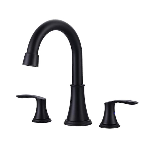 WOWOW 8 in. Widespread Double Handle Bathroom Faucet with Pop Up Sink Drain and Corrosion Resistant in Black