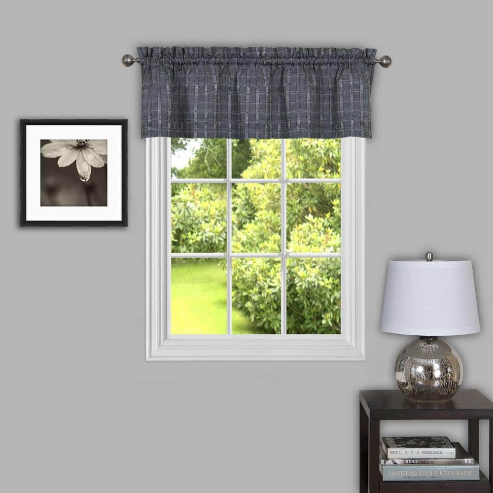 Gray Plaid Linen-Look Rod Pocket Valance, 58" x 14"