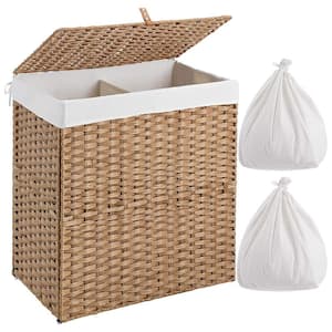110L Rattan Laundry Basket Hamper with 2 Removable Liner Bags Natural