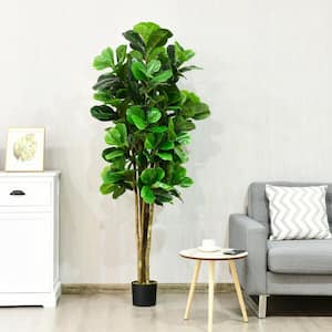 6 ft. Green Indoor Outdoor Decorative Artificial Fiddle Leaf Fig Tree Plant in Pot, Faux Fake Tree Plant