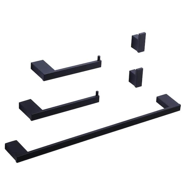 Square 5-Piece Bath Hardware Set Included Mounting Hardware in Matte Black