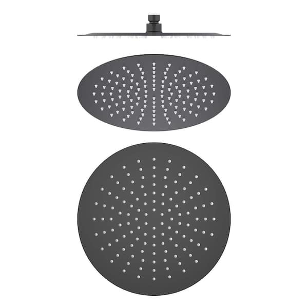 KIBI Circular 1-Spray Patterns with 1.75 GPM 12 in. Wall Mount Rain Fixed Shower Head with Easy to Install in Matte Black