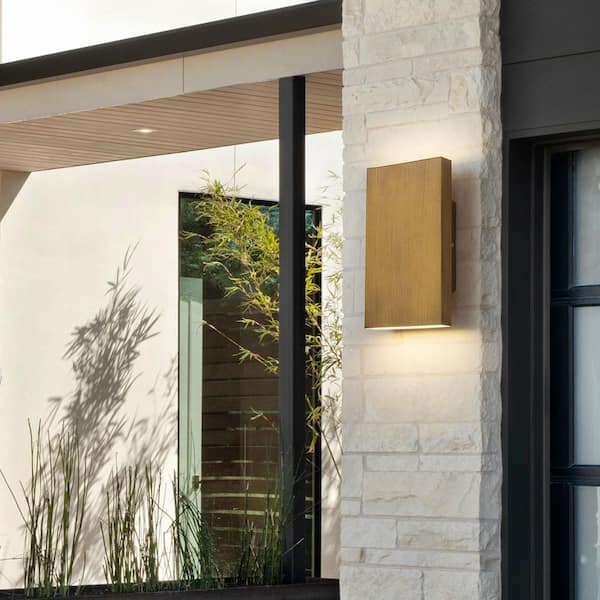 Barry 2-Light Modern Gold Outdoor Integrated LED Wall Lantern Sconce