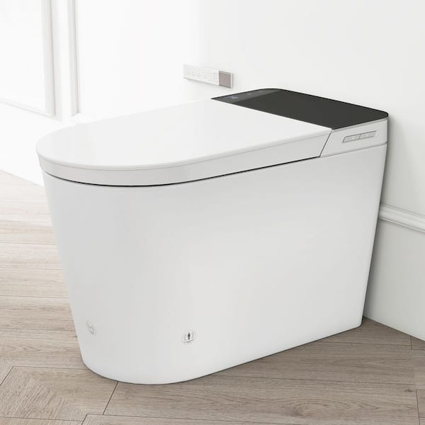 Tankless Elongated Smart Bidet Toilet 1.28 GPF in White with Auto Open/Close, Heated Seat, Warm Air Dryer