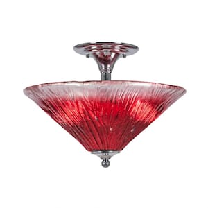 Bristol 12.75 in. 2-Light Chrome Semi-Flush with 16 in. Raspberry Crystal Glass Shade No Bulbs Included