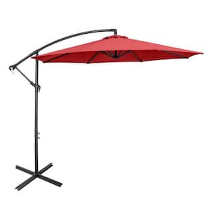 10 ft. Cantilever Offset Patio Umbrella in Red with 8 Ribs Cantilever and Cross Base