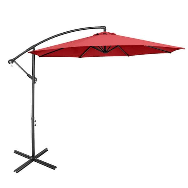 Clihome 10 ft. Cantilever Offset Patio Umbrella in Red with 8 Ribs Cantilever and Cross Base