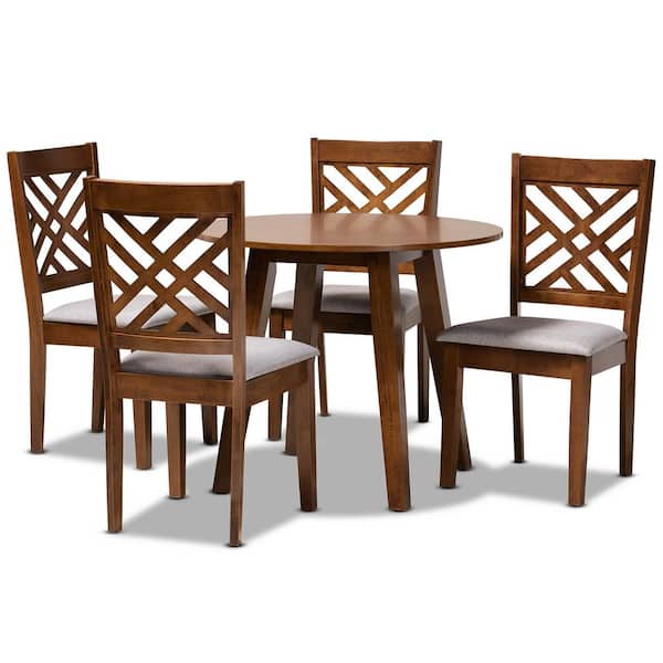 Baxton Studio Lilly 5-Piece Grey and Walnut Dining Set