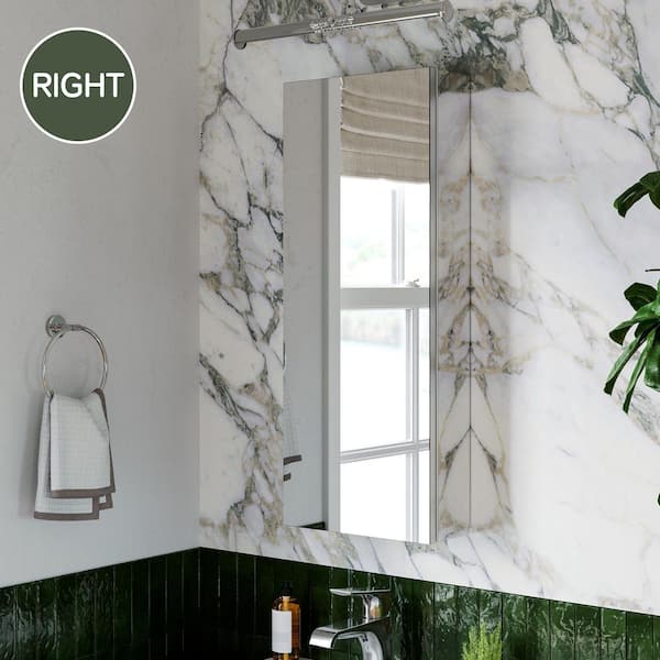 WYonder 12 in. W x 30 in. H Rectangular Aluminum Recessed/Surface Mount Right Swing Door Medicine Cabinet with Mirror