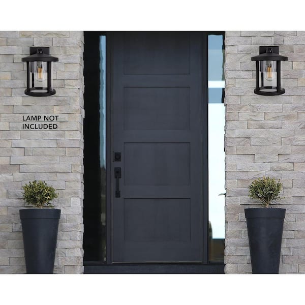 10.5 in. D x 12.2 in. H x 9 in. W 1-Light Black Outdoor Round Wall Lantern Sconce with Durable Clear Acrylic Lens
