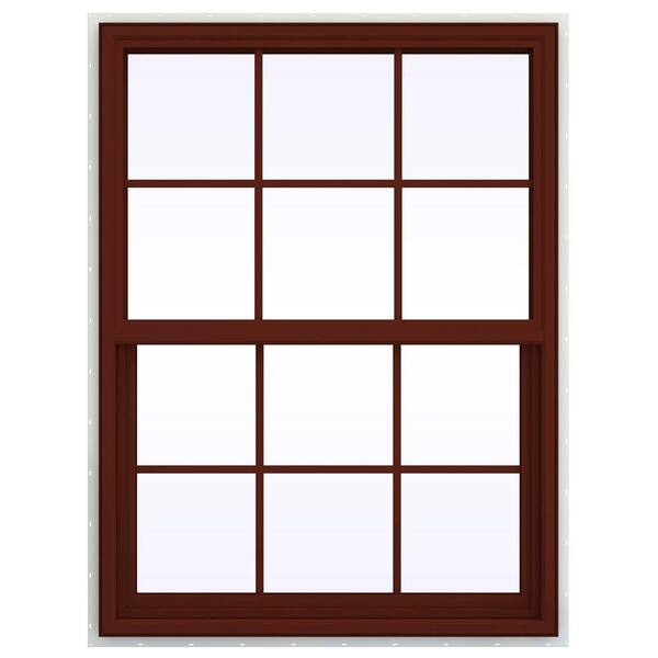 JELD-WEN 35.5 in. x 41.5 in. V-4500 Series Single Hung Vinyl Window with Grids - Red