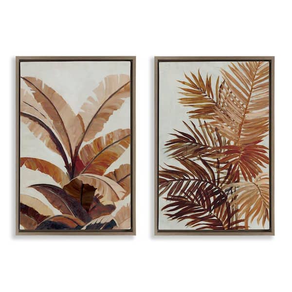 Stupell Industries Brown Tropical Palm Plants by Jacob Q 2-Pieces Brown Floater Frame Nature Graphic Art Print 25 in. x 17 in.