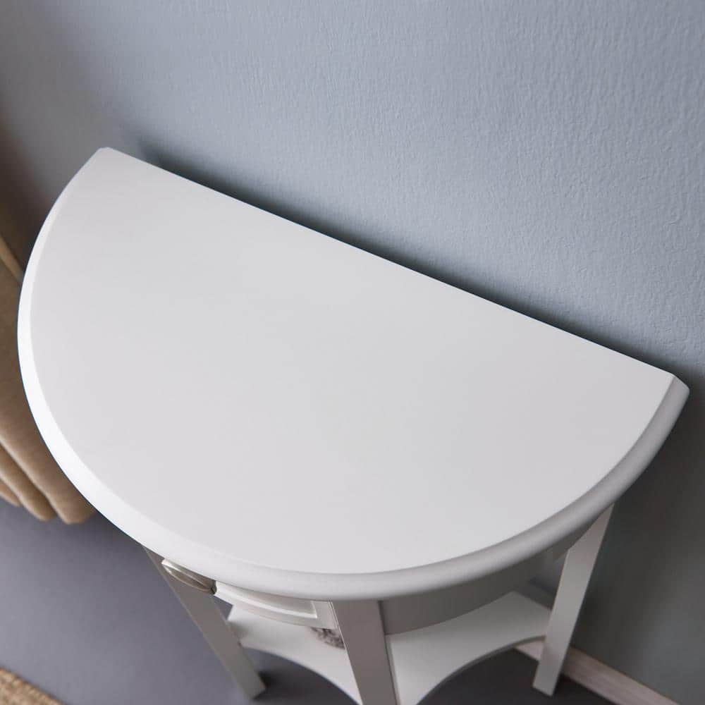 Cottage White Wood Demilune Console Table with Storage Drawer
