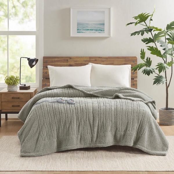 TRUE NORTH Sherpa Grey Berber Queen Electric Blanket