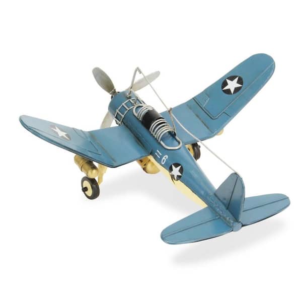 Metal Yellow and Green Hand Painted 1942's F-4 Corsair Airplane Model Sculpture