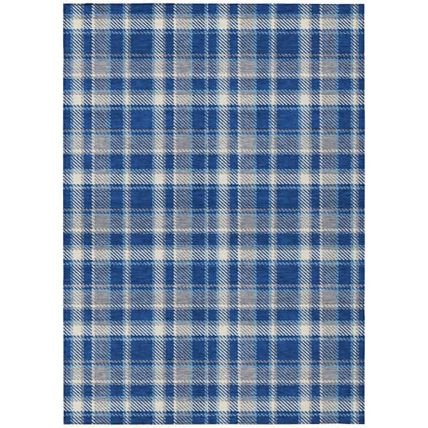 Navy and Ivory 3 ft. x 5 ft. Woven Plaid Rectangle Indoor/Outdoor Area Rug