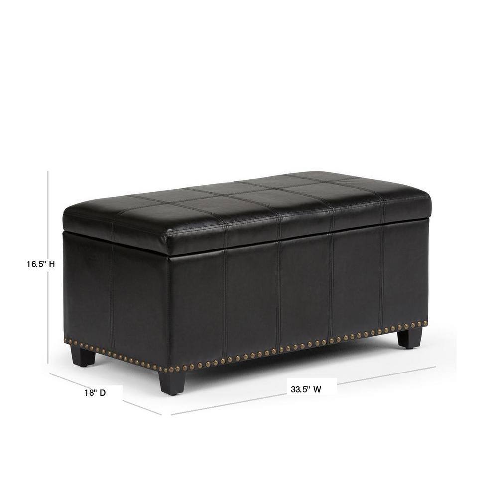 Midnight Black Traditional 33.5" Bench Ottoman with Stitched Top