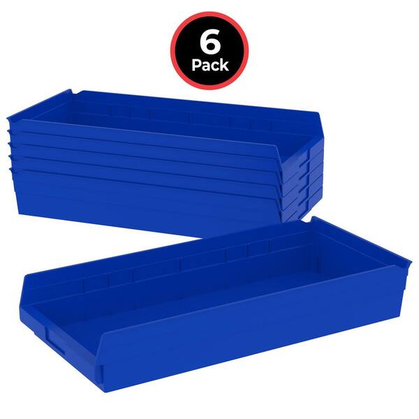 30174 Series, 11 1/8 in. W x 23 5/8 in. D x 4 in. H, Blue Open Hopper Shelf Bins Storage Organizer System, 6-Pack