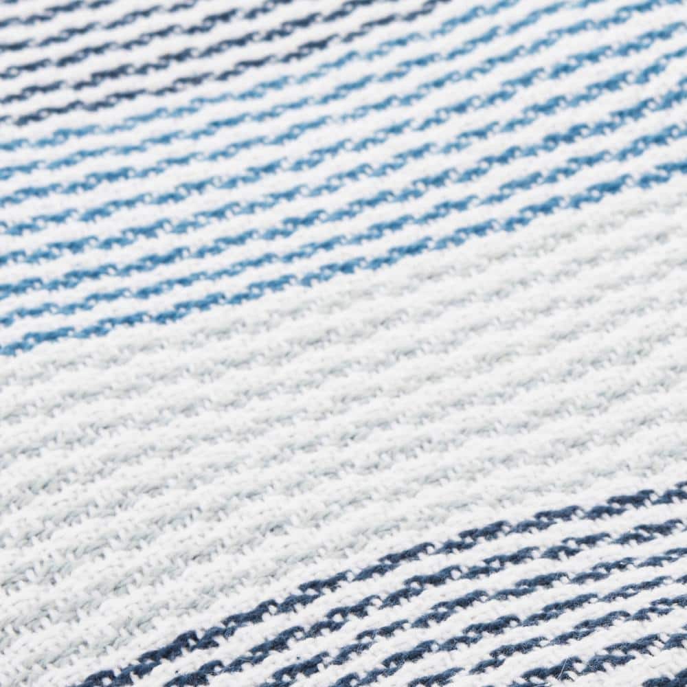 Blue and White Knitted Cotton Fringe Throw Blanket