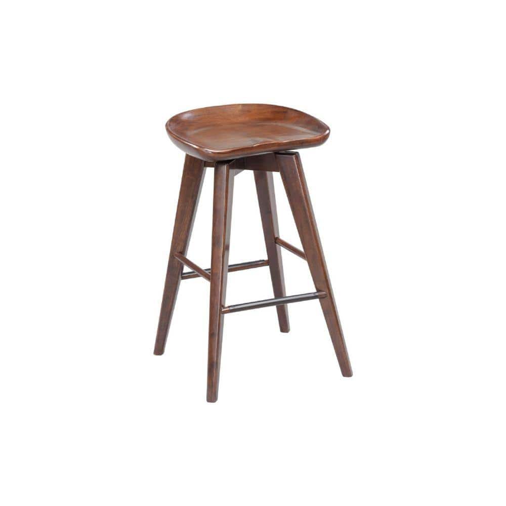 Simplistic 26" Adjustable Brown Wood Swivel Saddle Stool