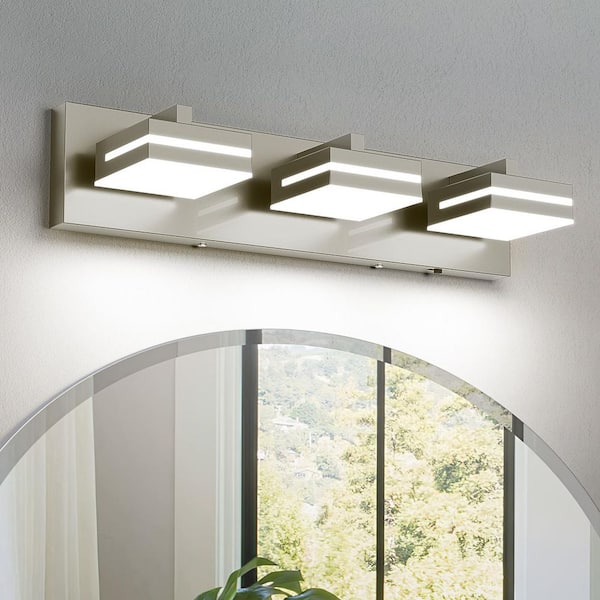 19.69 in. 3-Light Nickel Dimmable LED Bathroom Vanity Light with 5-CCT Adjustable Switch