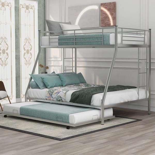Silver Twin Over Full Metal Bunk Bed, Short Metal Bunk Beds