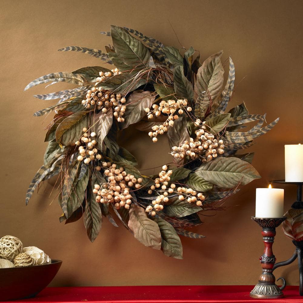 24-inch Autumn Berry and Feather Artificial Wreath