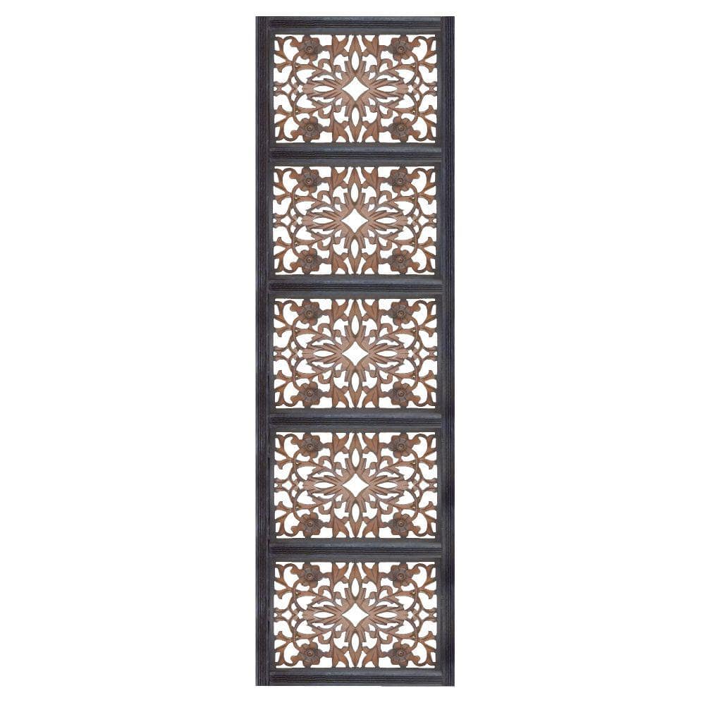 Burnt Black Mango Wood Floral Carved Wall Panel, 20" x 72"