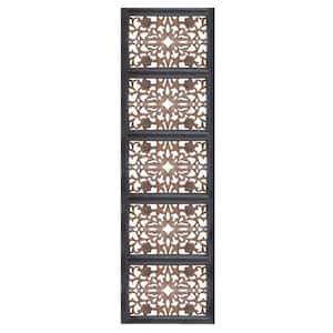 Burnt Black Wooden Rectangular Wall Panel with Intricate Floral Carvings