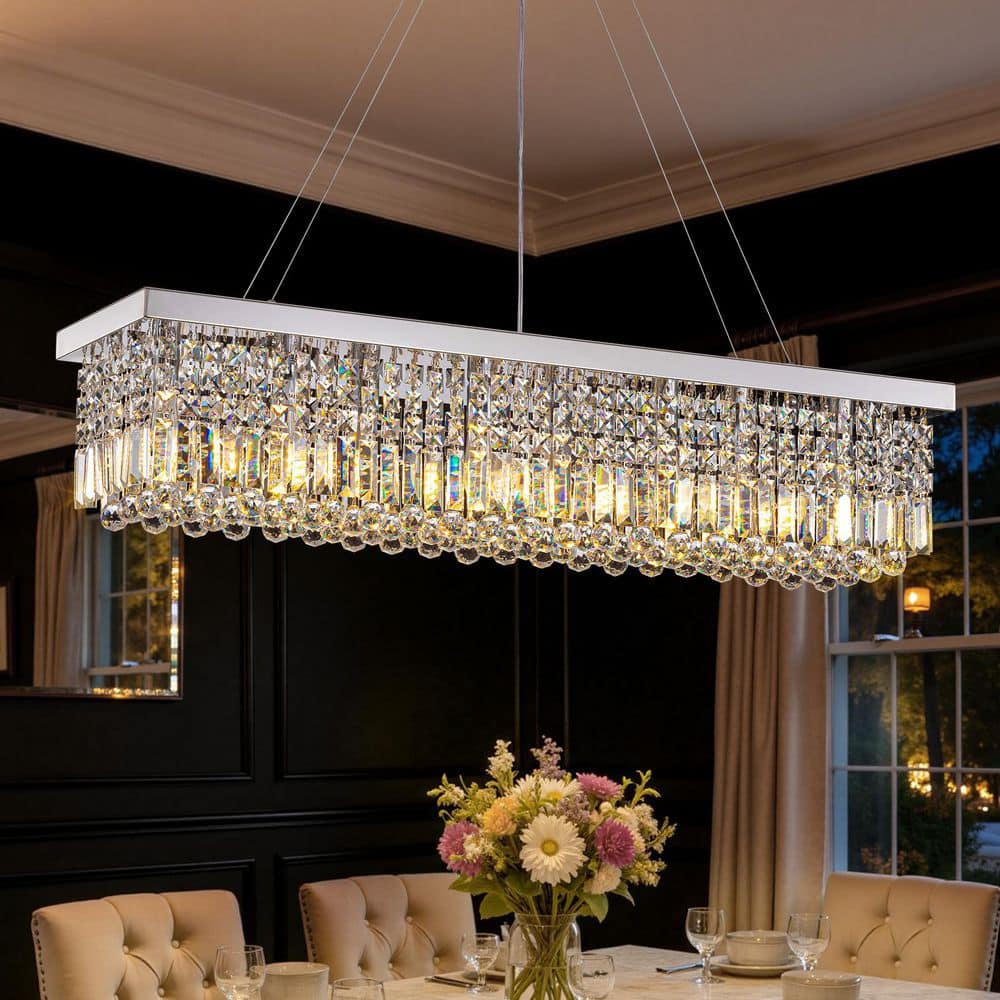 LuminFan 40 in. 8-Light Metal Silver Crystal Rectangular