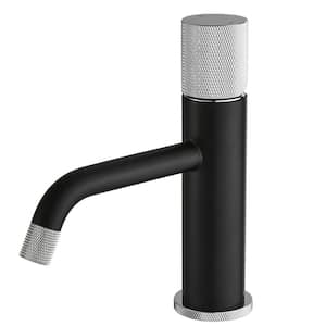 Single Hole Single-Handle Bathroom Faucet with Water Supply Lines in Matte Black and Silver