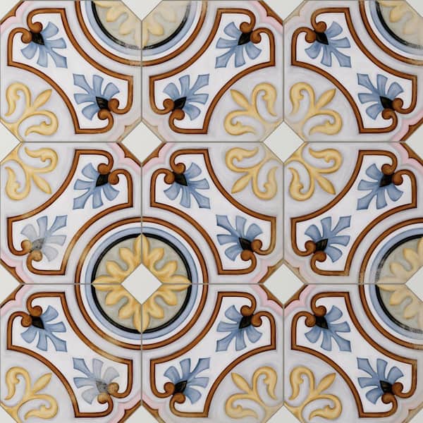 Merola Tile Vaudeville Octagon Deco Diglas with Taco Nacar 8 in. x 8 in. Porcelain Floor and Wall Tile (11.25 sq. ft. /Case)
