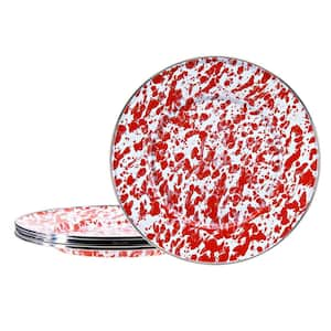 Red Swirl 8.5 in. Enamelware Round Sandwich Plates (Set of 4)