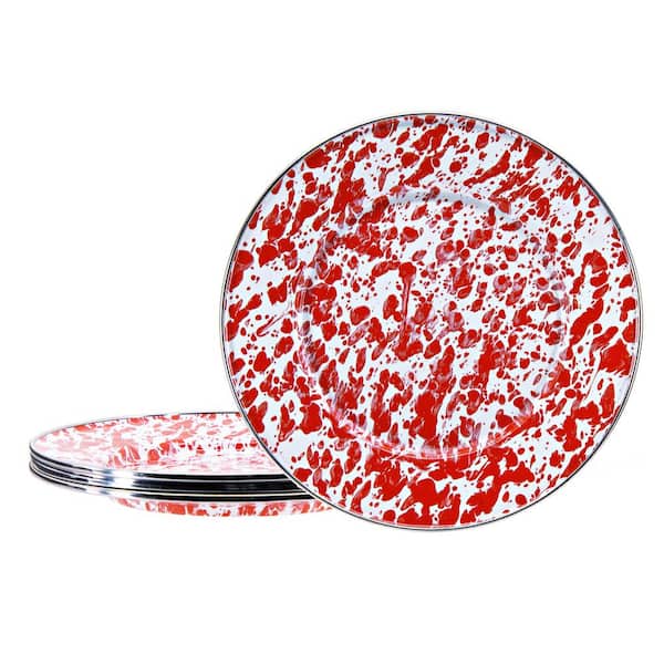 Golden Rabbit Red Swirl 8.5 in. Enamelware Round Sandwich Plates (Set of 4)