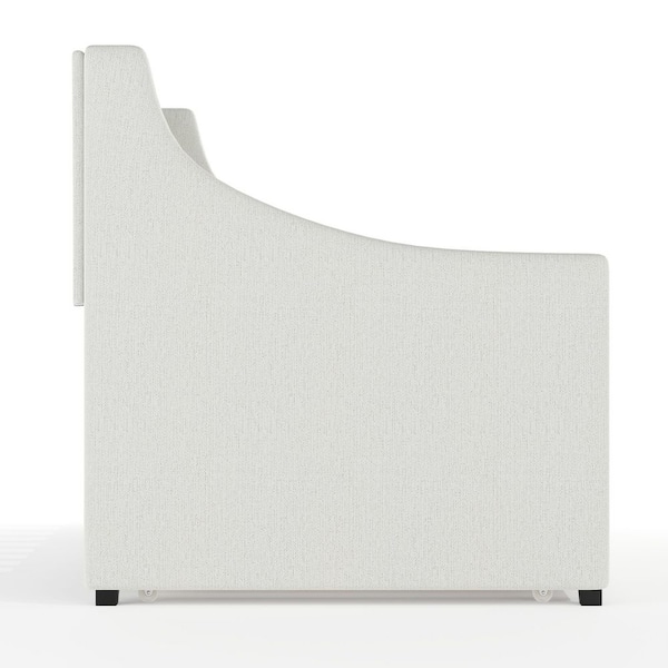 Simone Off-White Twin Daybed with Pull Out Trundle, Cushioned Headboard, Footboard, Side Rails, No Box Spring Required